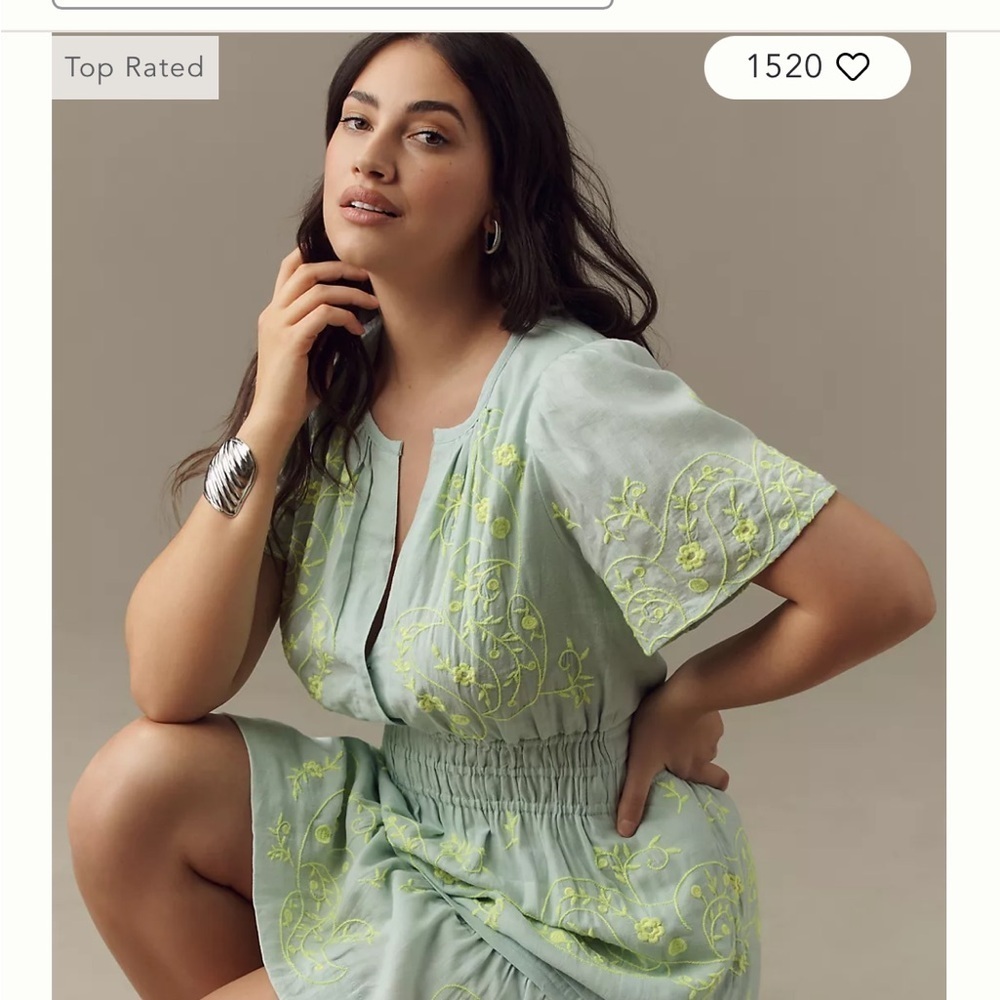 Anthropologie Somerset Embroidered Linen Mini Light Blue Dress Cottagecore